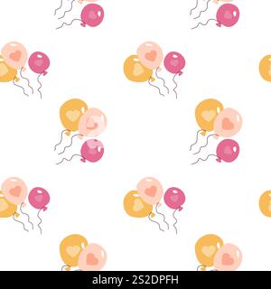 Colorful balloon pattern with heart shapes on white background. Stock Vector