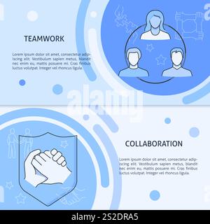 Teamwork and collaboration banner template with place for text. Vector illustration. Stock Vector