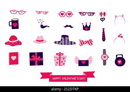 Valentine's day icons and accessories collection with hearts. Stock Vector