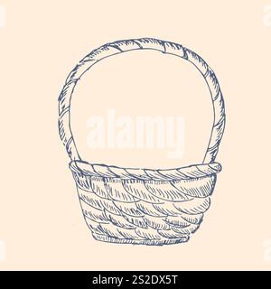 Hand drawn outline sketch of basket. Pencil drawing art. Stock Vector