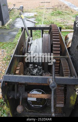 Boat winch on the beach Stock Photo