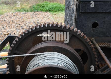 Boat winch on the beach Stock Photo