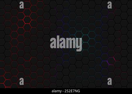 Abstract hexagons honeycomb texture neon background, futuristic technology backdrop banner design, vector illustration Stock Vector