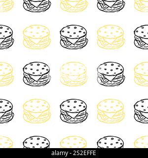 Seamless burger pattern. Drawn hamburger background. Doodle hand drawn ...