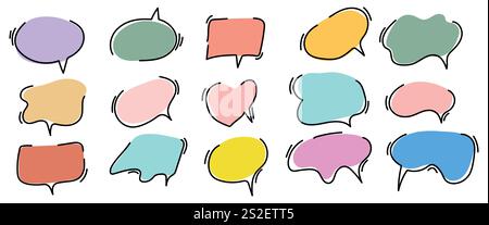 Set of colorful hand drawn speech bubbles. Isolated on white background. vector Stock Vector