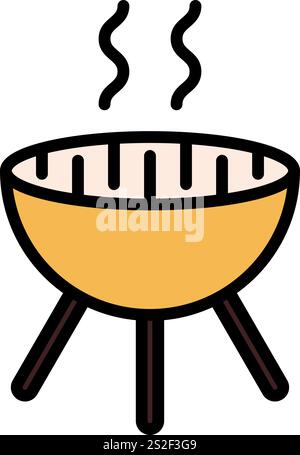 Barbeque line icon. Grill with smoke outline vector sign, linear style pictogram. BBQ symbol, logo illustration. Editable stroke Stock Vector