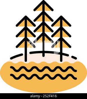 Landscape line icon. Fir forest and body of water outline vector sign. Nature linear style pictogram. Symbol, logo illustration. Editable stroke Stock Vector