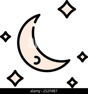 Moon with stars line icon. Crescent in night sky outline vector sign. Celestial linear style pictogram. Symbol, logo illustration. Editable stroke Stock Vector