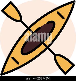 Kayak with paddle line icon. Rowing outline vector sign. Canoe linear style pictogram. Symbol, logo illustration. Editable stroke Stock Vector