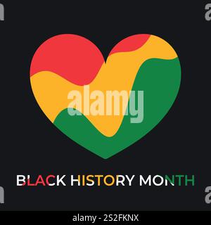 Black history month celebrate. Wavy red, green, yellow colored heart on black background. Vector illustration Stock Vector