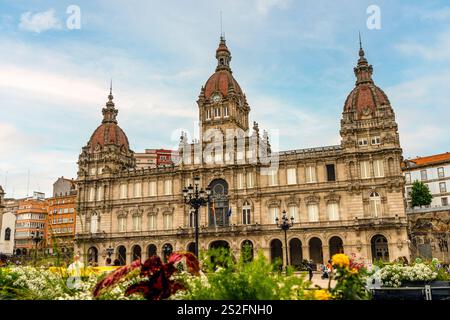 Historic City Hall in Praza de Maria Pita, main Square in La Coruna, Galicia - Spain Stock Photo