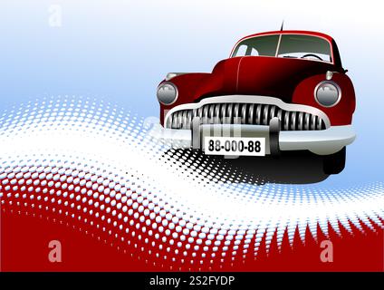Old vintage car on abstract background. Vector 3d illustration Stock Vector