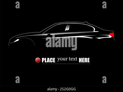 White silhouette of car on black background. Vector illustration Stock Vector