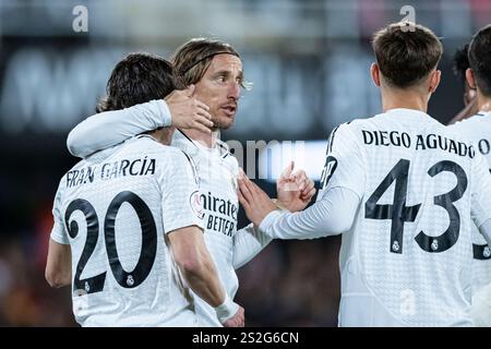 Cartagena, Spain. 6th January, 2025.  Luka Modric of Real Madrid CF celebrates a goal with his teammates during the match of 16th round of the Copa de Stock Photo