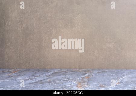 Marble floor with grey cement texture wall for background and backdrops. Blank studio. Empty space for your text or product. Stock Photo