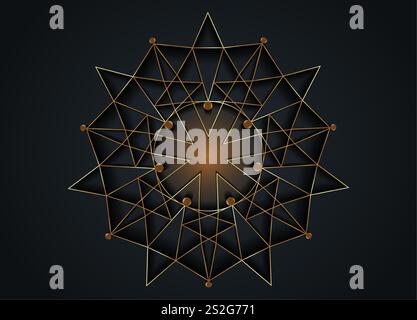 Gold Luxury Sacred Mandala template. Flower round design element isolated on black background. Circle pattern in golden color. Vector illustration Stock Vector