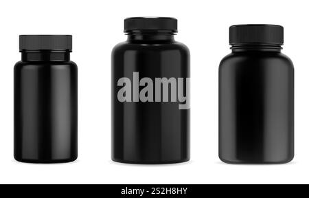 Black pill bottle mockup isolated on white background, vector ...