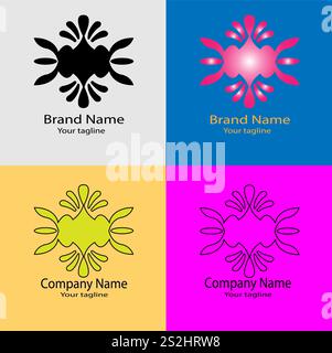 Elegant Symmetrical Symbol, Black Bloom Crest, Abstract Nature Fusion, Ornate Balance, Harmonious Floral Motif Logo Stock Vector