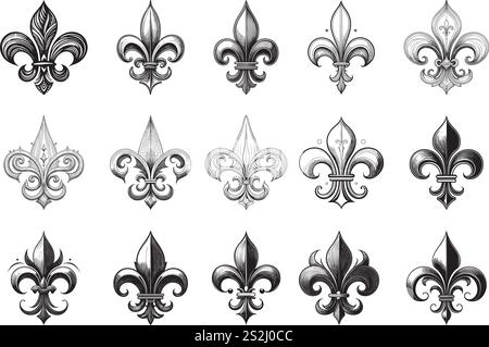 Fleur de Lis, Prestigious emblem in heraldry, linked to French monarchs and noble knights Stock Vector