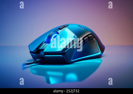 Futuristic custom PC mouse concept with glowing blue tones. Neural ...