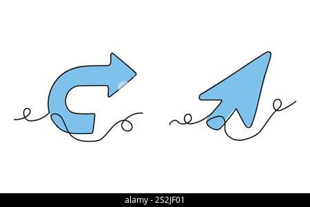 Cursor and arrow in continuous line drawing style. Vector illustration. Stock Vector