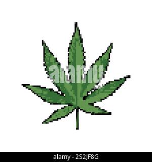 Cannabis leaf pixel art. Vector illustration isolated on white background Stock Vector
