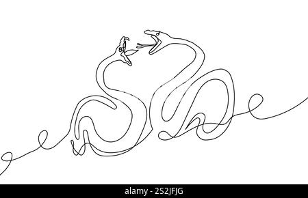 continuous line drawing of two snakes in love. One line drawing Stock Vector