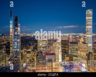 Manhattan Skyline View with Grand Central Park views illuminated at night Manhattan, New York City New York, USA Stock Photo