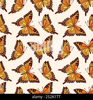This seamless vector pattern features the gracefully designed swallowtail butterfly, showcasing its striking colors and intricate details. Ideal for t Stock Vector