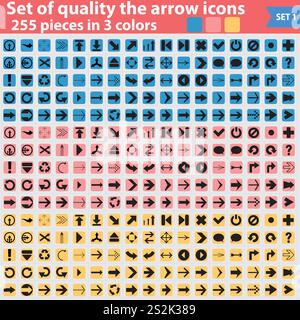 Vector large set of flat pointing icon in three colors. EPS10. easy to edit and change colors Stock Vector