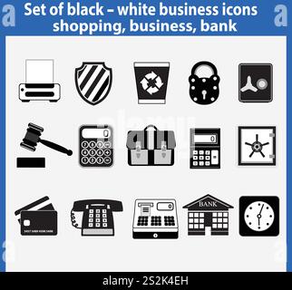 Vector set of beautiful black and white business icons. EPS 10 Stock Vector