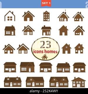 Set of classic homes in brown color. EPS 10 Stock Vector