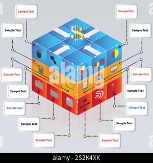 3d cube with icons for business concepts. Presentations, brochure, template, Web design element Stock Vector