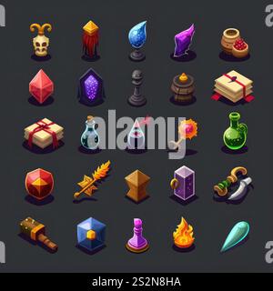 interface rpg 2d game icons ai generated. object effect, gem gui ...