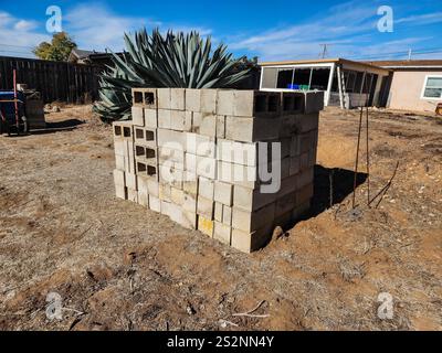 Cinder blocks stacked and ready for  use Stock Photo