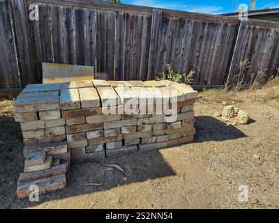 Cement blocks stacked and ready for reuse Stock Photo