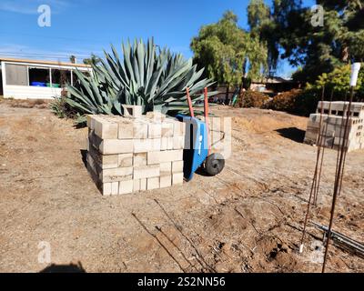 Cinder blocks stacked and ready for  use Stock Photo