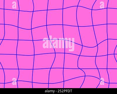 Wavy grid seamless pattern. Curved grid, crossed lines. Psychedelic retro style, 80-90s style. Distorted grid. Design for banners, posters, wallpapers Stock Vector