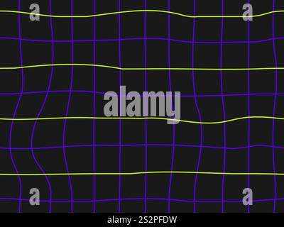 Wavy grid seamless pattern. Curved grid, crossed lines. Psychedelic retro style, 80-90s style. Distorted grid. Design for banners, posters, wallpapers Stock Vector