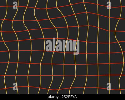 Wavy grid seamless pattern. Curved grid, crossed lines. Psychedelic retro style, 80-90s style. Distorted grid. Design for banners, posters, wallpapers Stock Vector