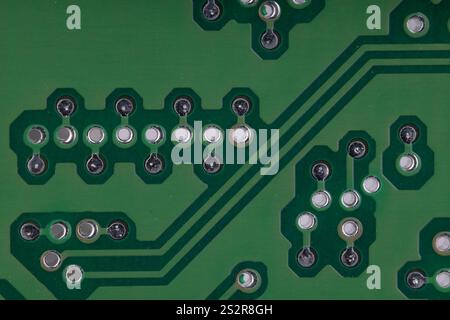 Close up of solder pads and traces on PCB Stock Photo