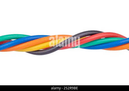 Twisted multicolored insulated wires close up Stock Photo