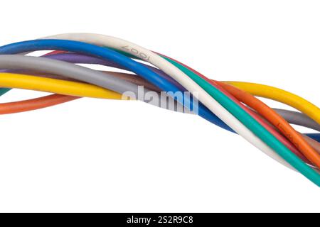 Multicolored twisted electrical wires isolated. Stock Photo