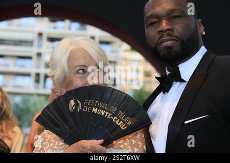 Dame Helen Mirren and 50 Cent Curtis Jackson, Nymphes d'Or Award Ceremony, 57th Festival de Television de Monte-Carlo, TV Festival Monte-Carlo, Princi Stock Photo