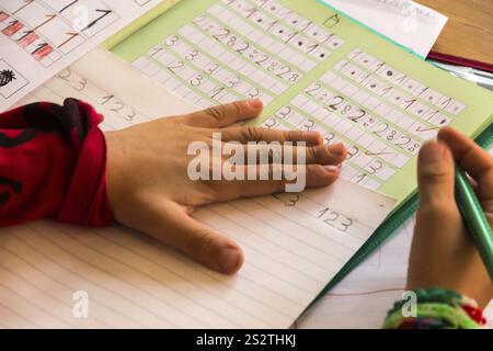 A pupil does his homework. Schoolwork is done. Austria Stock Photo