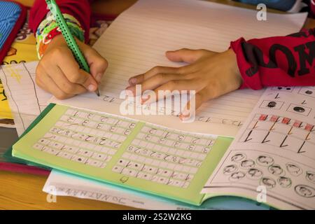 A pupil does his homework. Schoolwork is done. Austria Stock Photo