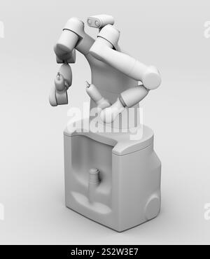 Clay rendered image of a 7-axis articulated twin-armed robot. Cooperative robot concept. Stock Photo