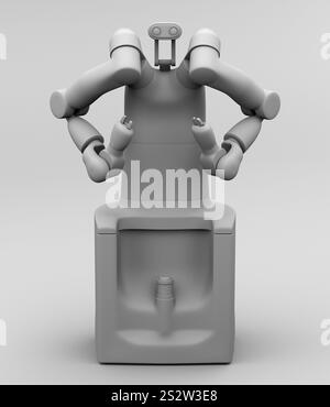 Clay rendered image of a 7-axis articulated twin-armed robot. Cooperative robot concept. Stock Photo