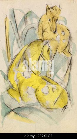 Franz Marc Zwei gelbe Tiere (Zwei gelbe Rehe) 1912-13. Stock Photo