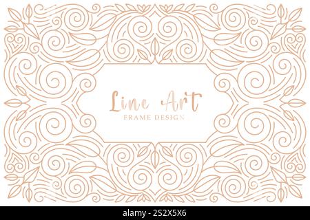 Swirl Pattern Border Frame Vector Design. with elegant vintage botanical decorative elements Stock Vector